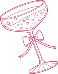 Elegant Champagne Glass Vector Illustration with Heart Details and Ribbon Design - Perfect for Romantic Celebrations