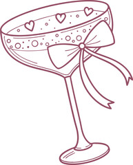 Elegant Champagne Glass Vector Illustration with Heart Details and Ribbon Design - Perfect for Romantic Celebrations