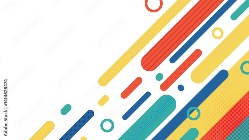 Poster creative abstract geometric background featuring colorful lines and circles in memphis inspired styl