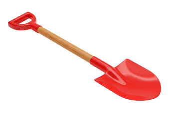Isolated Bright Red Plastic Shovel with Wooden Handle