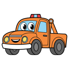 Orange Tow Truck with Big Eyes on a Transparent Background