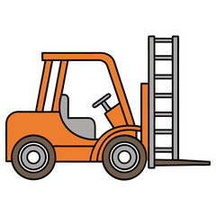 Isolated Orange Forklift Vehicle with Black Outlines on a Transparent Background