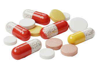 Isolated Heap of Multi-Colored Pharmaceutical Tablets and Capsules