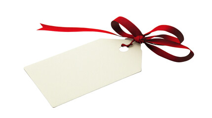 Gift Tag with Red Ribbon PNG &ndash; Decorative Label with Red Bow for Holiday, Christmas, and Present Wrapping Designs