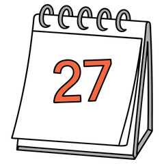 TwentySeven Date in Table Calendar Illustration, Bold Numbers in Orange Color