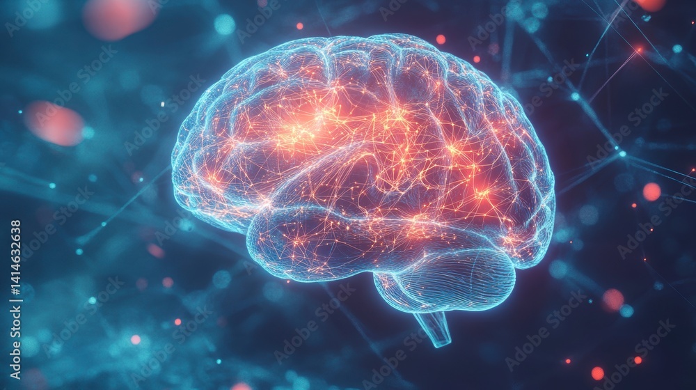 Aufkleber Glowing human brain with neural network connections.