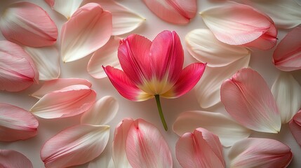 Fototapeta premium Single Pink Tulip Amongst Petals