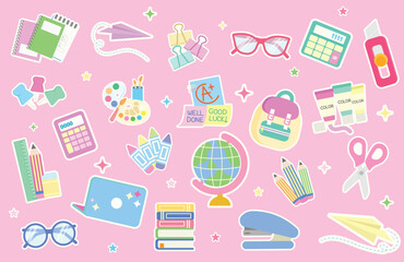 Colorful back-to-school supplies collection for creative projects, vector illustration