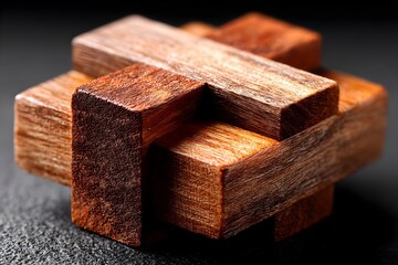 Intricate wooden puzzle piece close-up