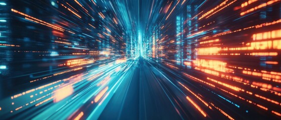 Fototapeta premium Futuristic data stream with glowing light trails creating a dynamic digital network for technology and innovation