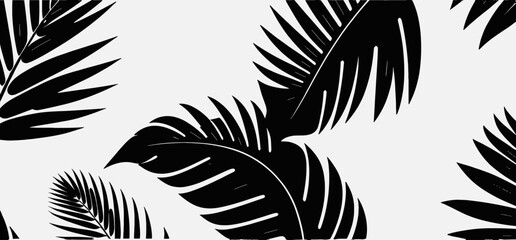 Black and White Palm Leaf Pattern_Tropical Foliage Design_Modern Botanical Art_Elegant Nature Inspired Background_Abstract Leaf Illustration for Decor_Stylish Plant Graphic
