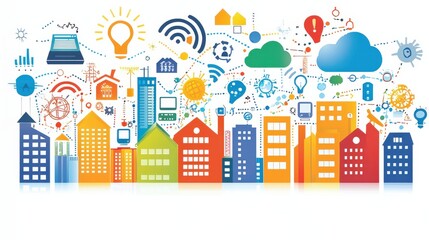 Fototapeta premium Smart microgrid infographic linking homes urban environment digital connectivity gigapixel standard viewpoint