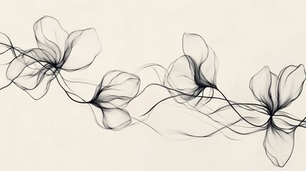 Creating minimalist line art of intertwined abstract botanicals in a serene nature setting for modern home decor
