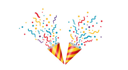 Isolated Party Poppers with Confetti Explosion