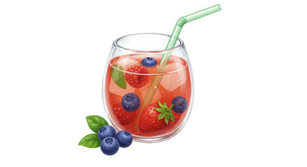 Isolated Refreshing Berry Cocktail with Straw