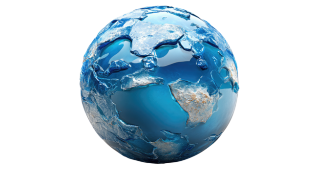 Blue Earth Globe: A pristine blue globe reflects a calming and peaceful sense of the Earth. It depicts our planet as a symbol of unity and the importance of protecting our environment.  