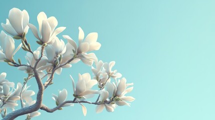 Delicate magnolia blossoms in a serene pastel spring garden setting