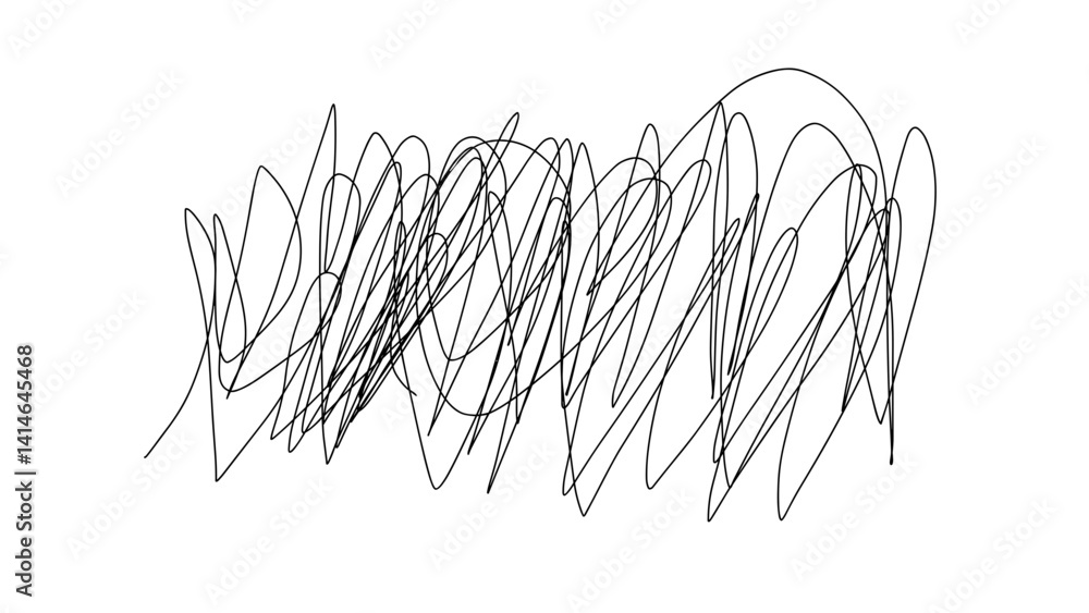Poster hand-drawn abstract lines scribble representing chaos on a white background