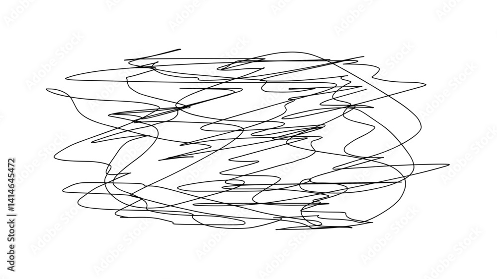 Poster abstract hand-drawn lines in scribble chaotic form on white background -