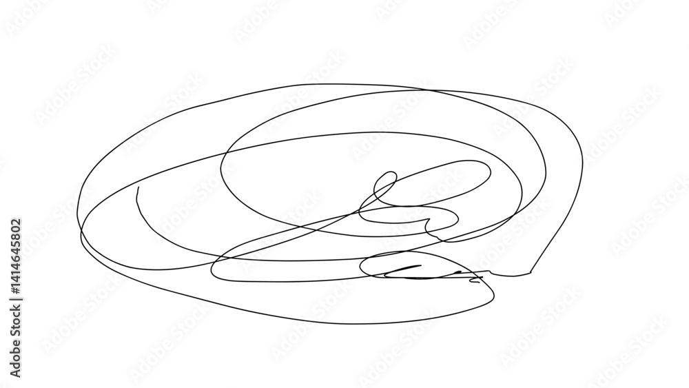 Poster hand drawn scribble abstract line art creating fluid shapes on white background