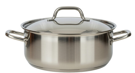 Isolated Stainless Steel Cooking Pot with Glass Lid