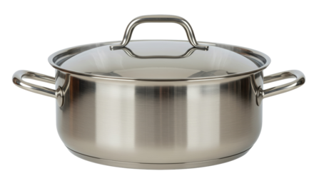 Isolated Stainless Steel Cooking Pot with Glass Lid
