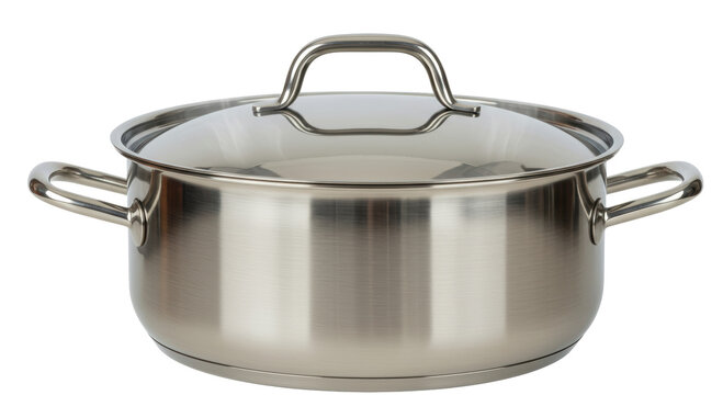 Isolated Stainless Steel Cooking Pot with Glass Lid