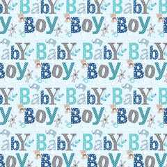 Baby boy pattern with lettering and decorations
