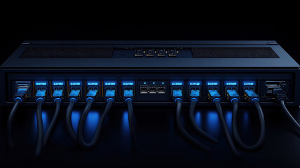 Network switch with ethernet cables in a data center, enabling fast and reliable data transfer