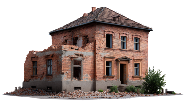 Dilapidated House: This striking image captures the raw beauty of time, a house in disrepair standing tall against the passage of time. The architecture showcases a unique historical story.