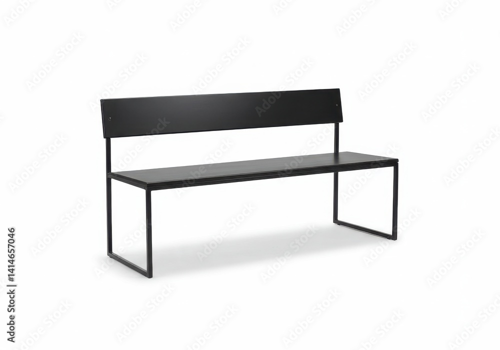 Poster a minimalist black bench with a backrest and a simple metal frame isolated on a white background