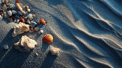 Sandy beach with shells and coral