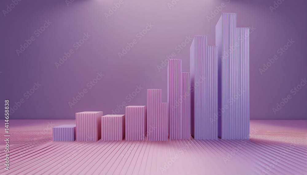 Aufkleber abstract 3d bar chart with vertical lines on a purple background