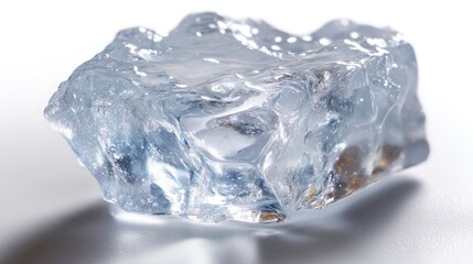 Obraz premium Close Up of Clear Ice Cube Melting on White Surface