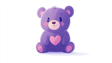Fototapeta premium Cute Purple Teddy Bear with a Pink Heart