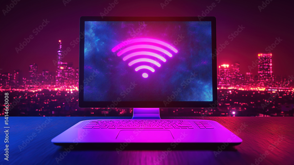 Poster wireless security concept for computers, emphasizing protection against cyber threats and vulnerabil