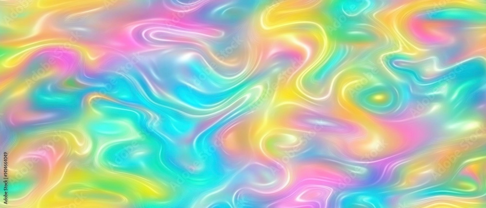 Poster luminous iridescent pastel swirl background with fluid holographic texture and vibrant rainbow color