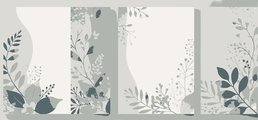 Obraz premium Watercolor Floral Backgrounds_Elegant Botanical Illustration Set_Pastel Colors and Delicate Leaves_Perfect for Wedding Invitations and Greeting Cards