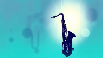 Digital sketch, brass saxophone silhouetted against rustic wall, strong hard light, vibrant complementary blues greens purples, dynamic motion, loose painterly strokes, misty atmosphere, blurred lines
