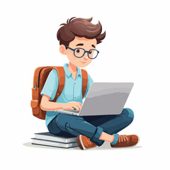 business illustration of a boy study on laptop 