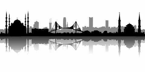 Fototapeta premium Istanbul City Silhouette – Black and White Turkey Skyline Outline | Iconic Landmarks of Istanbul