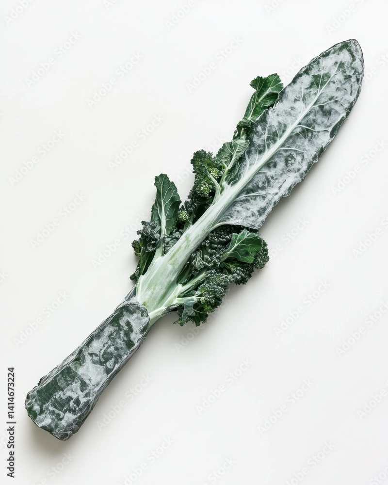 Poster fresh cavolo nero on white background displaying vibrant green color and intricate leaf patterns in 