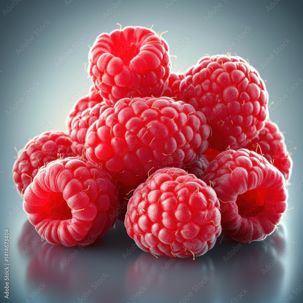 Aufkleber fresh raspberries piled high on a reflective surface creating a vibrant and inviting still life comp