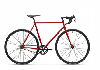 A red track bicycle with drop handlebars and black tires isolated on a white background in studio shot