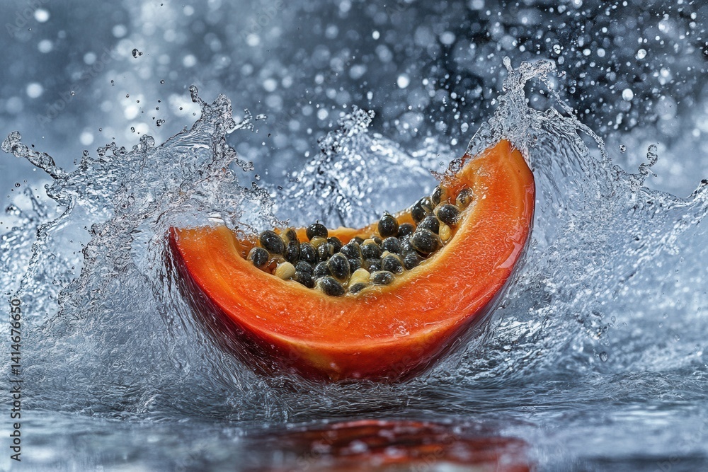 Aufkleber vibrant papaya slice in refreshing water splash creating a dynamic tropical fruit scene with a clean