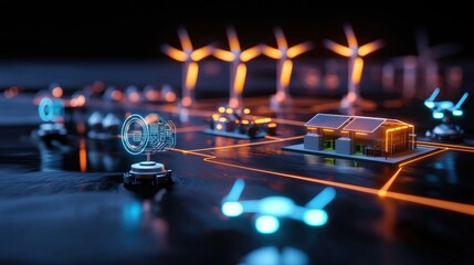 Innovative renewable energy solutions modern city digital concept futuristic environment aerial view technology integration