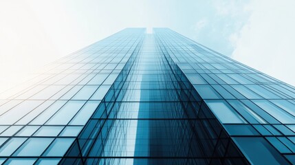 Skyscraper for City, Upward View, Blue Glass.