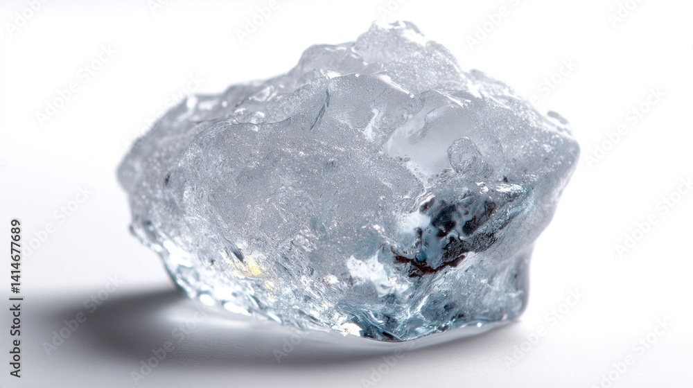 Aufkleber close-up of clear ice cube with detailed texture on white background
