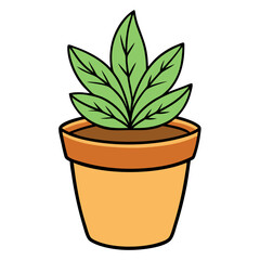 A vibrant potted plant, a symbol of life and growth, in a terracotta pot with bold outlines and cheerful green leaves.