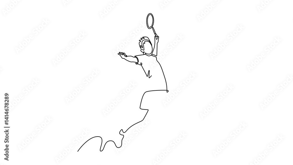 Aufkleber animated self drawing of continuous line draw attractive male badminton player doing jumping smash t